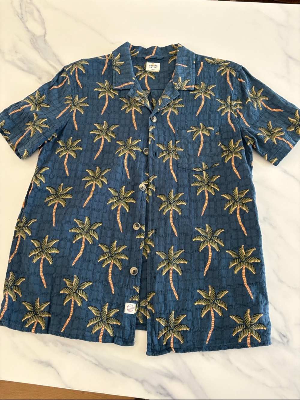 Marine Layer Navy Short-Sleeve Palm Print Shirt men small